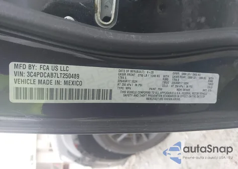 2020 Dodge Journey Se Value from USA, damaged, VIN 3C4PDCAB7LT250489